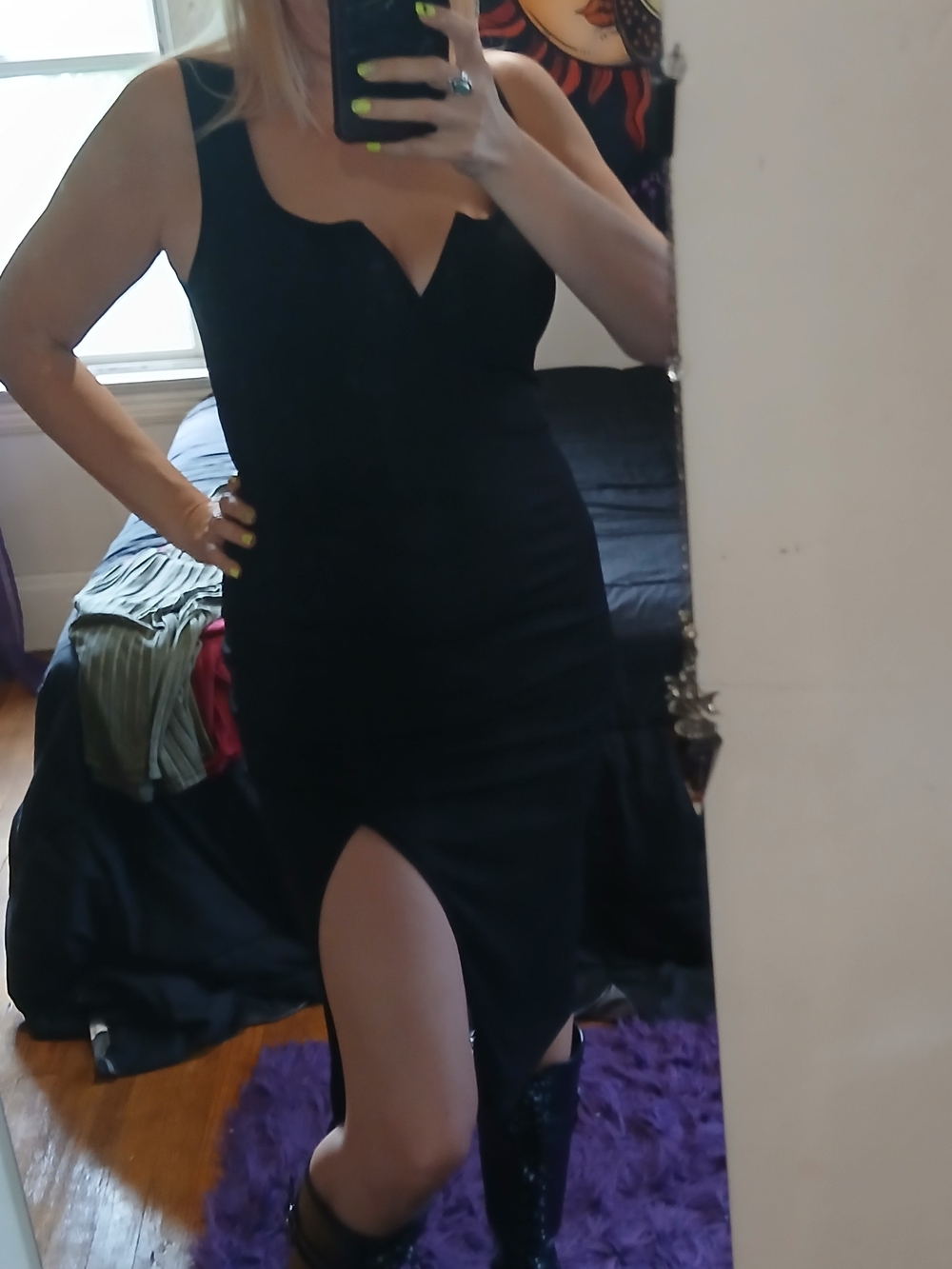 Black Sleeveless Bodycon Dress with Front Slit